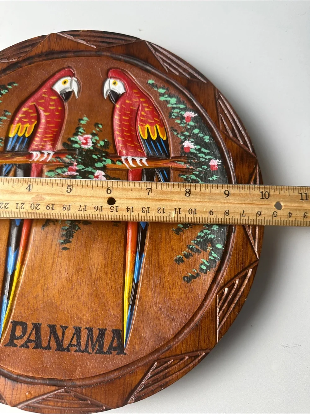 Vintage Hand Painted Cedar Wooden Plate From Panama